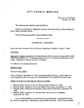 City Council Meeting Minutes, October 31, 1995