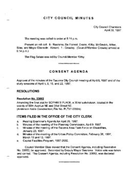 City Council Meeting Minutes, April 29, 1997