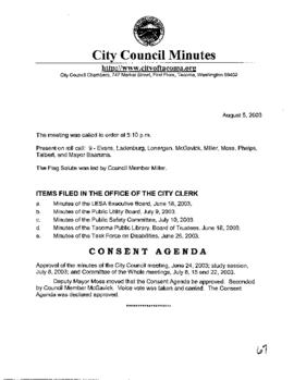 City Council Meeting Minutes, August 5, 2003