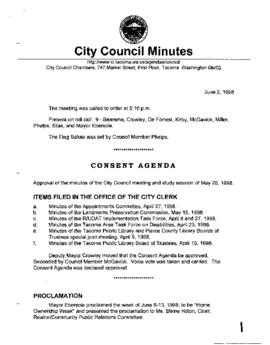 City Council Meeting Minutes, June 2, 1998