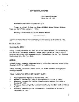City Council Meeting Minutes, November 16, 1993