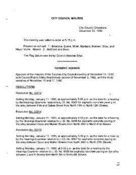 City Council Meeting Minutes, December 22, 1992