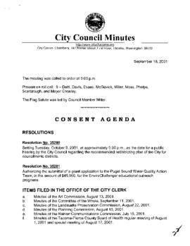 City Council Meeting Minutes, September 18, 2001