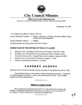 City Council Meeting Minutes, September 16, 2003