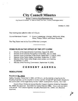 City Council Meeting Minutes, October 8, 2002
