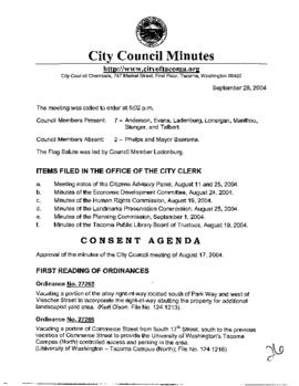 City Council Meeting Minutes, September 28, 2004