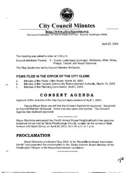 City Council Meeting Minutes, April 22, 2003