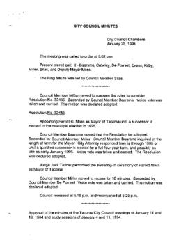 City Council Meeting Minutes, January 25, 1994