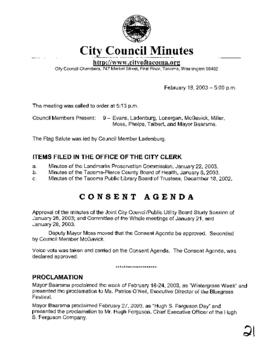 City Council Meeting Minutes, February 18, 2003