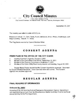 City Council Meeting Minutes, September 25, 2001