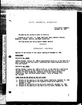 City Council Meeting Minutes, December 22, 1987