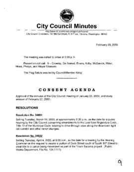 City Council Meeting Minutes, February 29, 2000