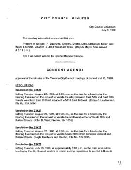 City Council Meeting Minutes, July 9, 1996