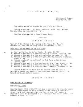 City Council Meeting Minutes, September 24, 1991
