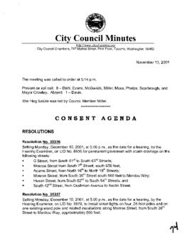 City Council Meeting Minutes, November 13, 2001