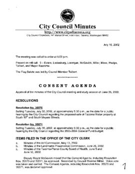 City Council Meeting Minutes, July 16, 2002