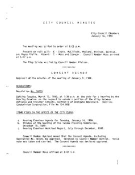 City Council Meeting Minutes, January 16, 1990