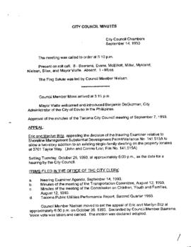 City Council Meeting Minutes, September 14, 1993