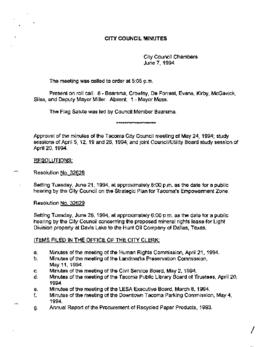 City Council Meeting Minutes, June 7, 1994