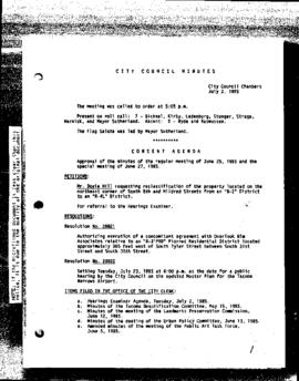 City Council Meeting Minutes, July 2, 1985