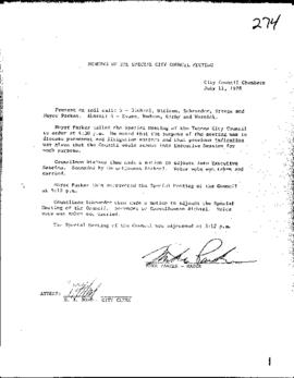 City Council Meeting Minutes, Special, July 11, 1978