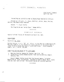 City Council Meeting Minutes, April 30, 1991