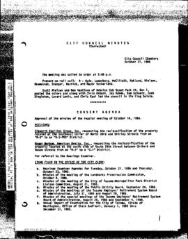 City Council Meeting Minutes, October 21, 1986