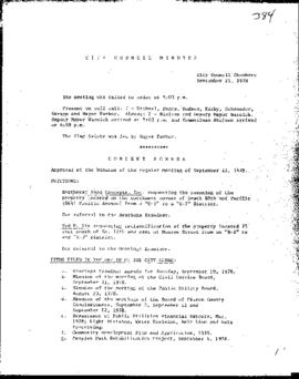 City Council Meeting Minutes, Special, September 21, 1978