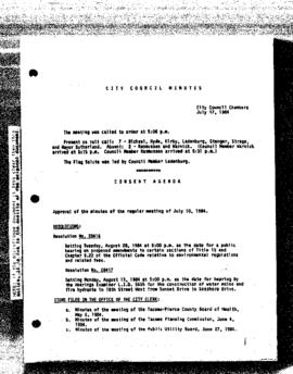 City Council Meeting Minutes, July 17, 1984