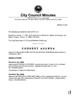 City Council Meeting Minutes, March 13, 2001