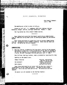 City Council Meeting Minutes, July 1, 1986