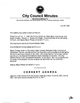 City Council Meeting Minutes, June 26, 2001