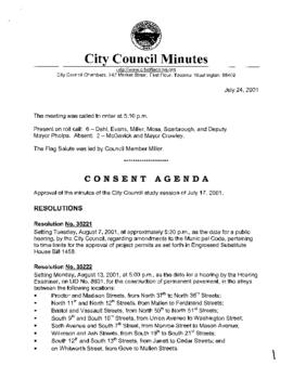 City Council Meeting Minutes, July 24, 2001