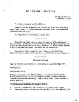 City Council Meeting Minutes, September 19, 1995