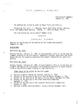 City Council Meeting Minutes, January 21, 1992