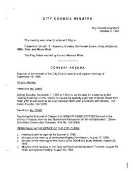 City Council Meeting Minutes, October 3, 1995