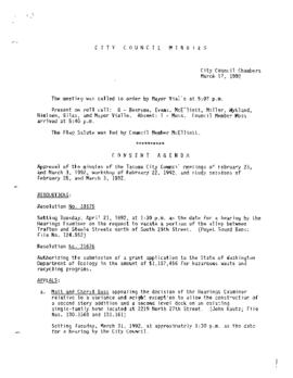 City Council Meeting Minutes, March 17, 1992