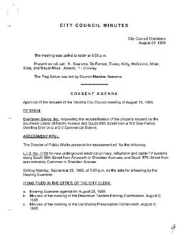 City Council Meeting Minutes, August 29, 1995