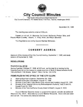 City Council Meeting Minutes, September 22, 1998