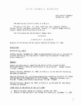 City Council Meeting Minutes, October 24, 1989