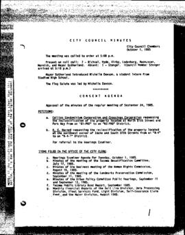 City Council Meeting Minutes, October 1, 1985