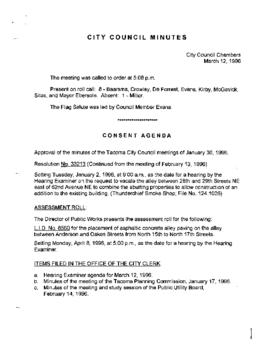 City Council Meeting Minutes, March 12, 1996