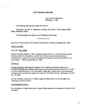 City Council Meeting Minutes, February 1, 1994