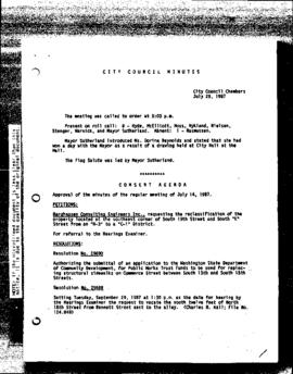 City Council Meeting Minutes, July 28, 1987