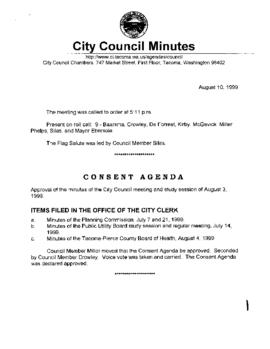 City Council Meeting Minutes, August 10, 1999