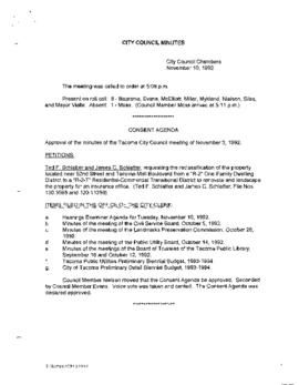 City Council Meeting Minutes, November 10, 1992