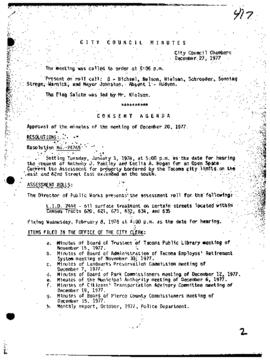 City Council Meeting Minutes, December 27, 1977