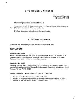 City Council Meeting Minutes, November 12, 1997