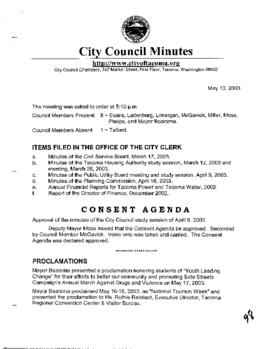 City Council Meeting Minutes, May 13, 2003