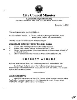City Council Meeting Minutes, December 10, 2002